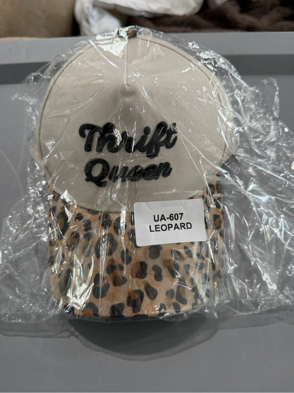 Thrift Queen Leopard Bill Baseball Cap - cream